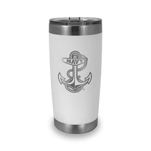 Load image into Gallery viewer, Navy Anchor Stainless Steel Laser Etched 20oz Tumbler (White)