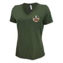 Load image into Gallery viewer, Navy 250th Anniversary Ladies V-Neck T-Shirt (OD Green)