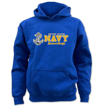Load image into Gallery viewer, Pick Your Design Navy Youth Hooded Sweatshirt (Royal)