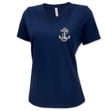 Load image into Gallery viewer, Navy Ladies Anchor Left Chest V-Neck T-Shirt (Navy)