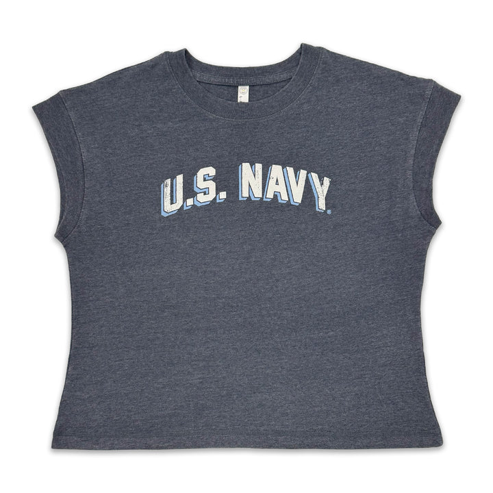 Navy Ladies Distressed Arch T-Shirt (Washed Navy)