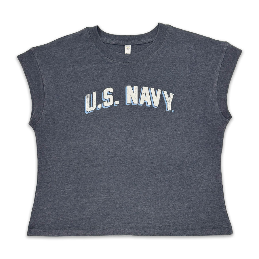 Navy Ladies Distressed Arch T-Shirt (Navy)