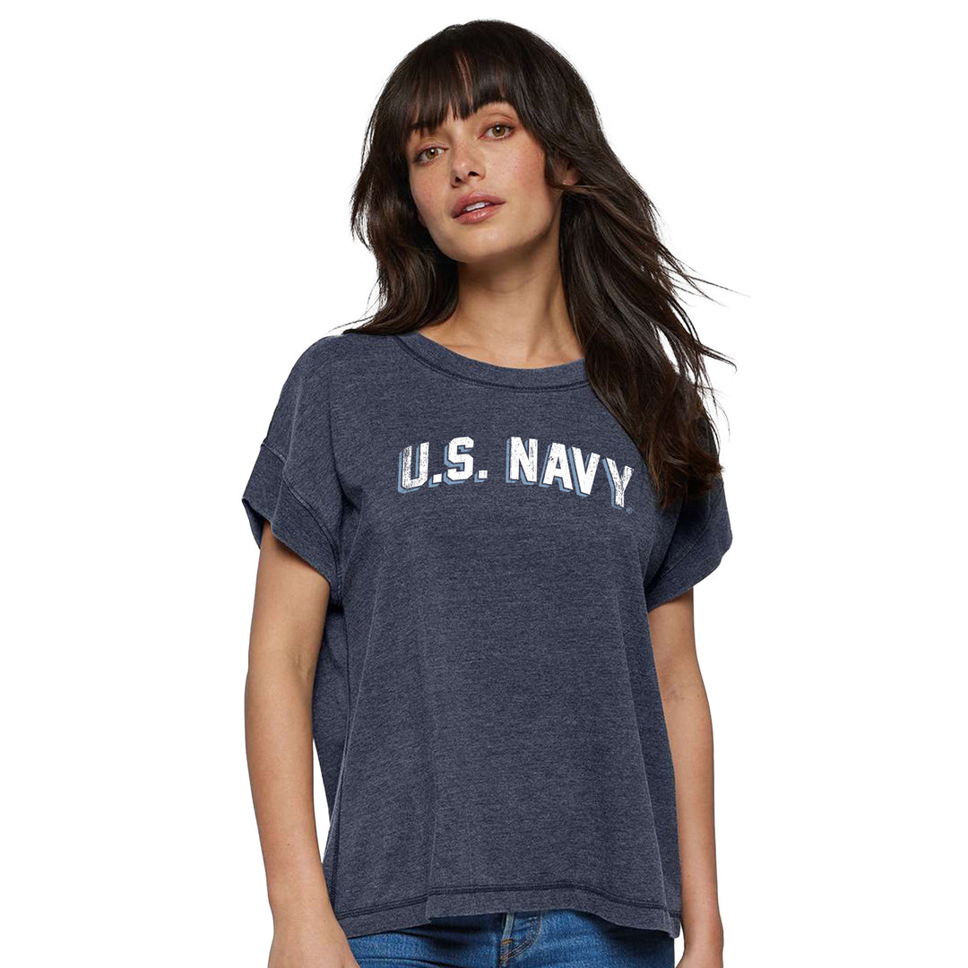 Navy Ladies Distressed Arch T-Shirt (Washed Navy)