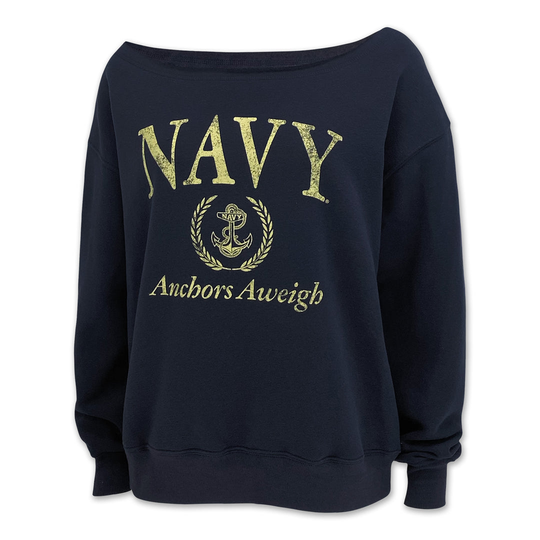 Navy Ladies Tiffany Off the Shoulder Sweatshirt (Navy)