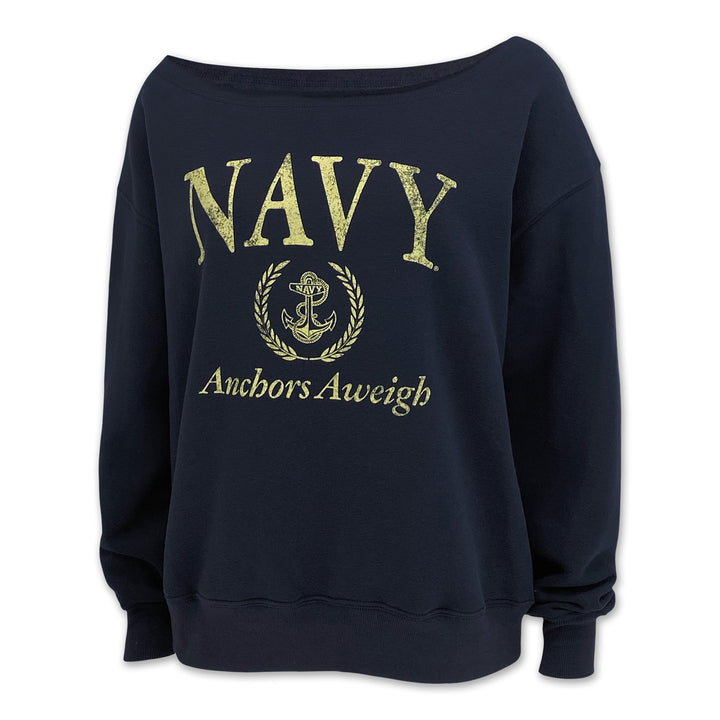 Navy Ladies Tiffany Off the Shoulder Sweatshirt (Navy)