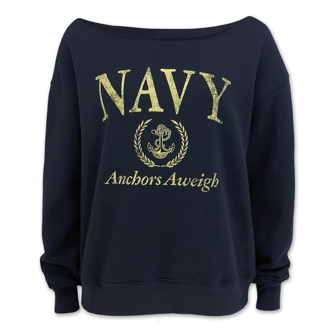 Navy Ladies Tiffany Off the Shoulder Sweatshirt (Navy)