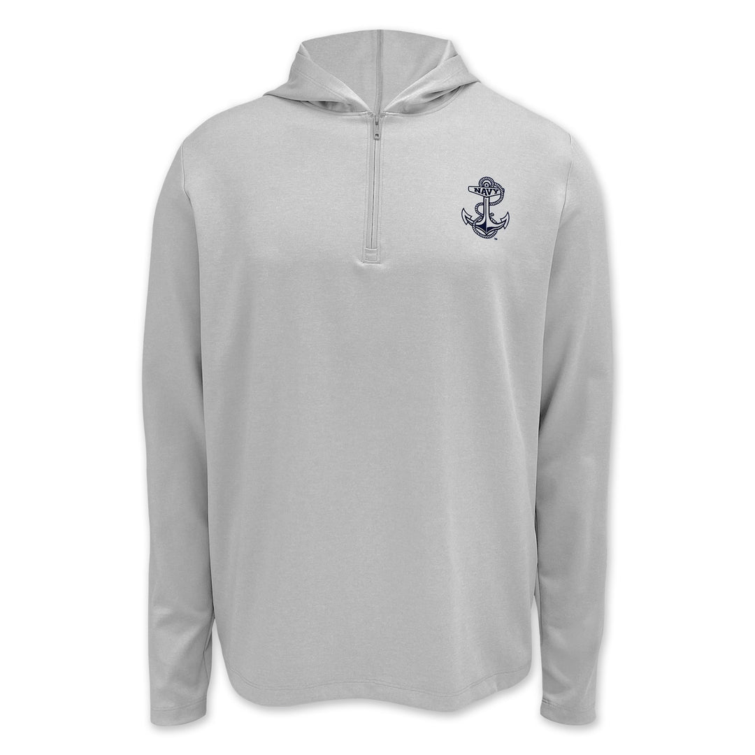 Navy Under Armour Hooded Long Sleeve Zip Tee (Grey)