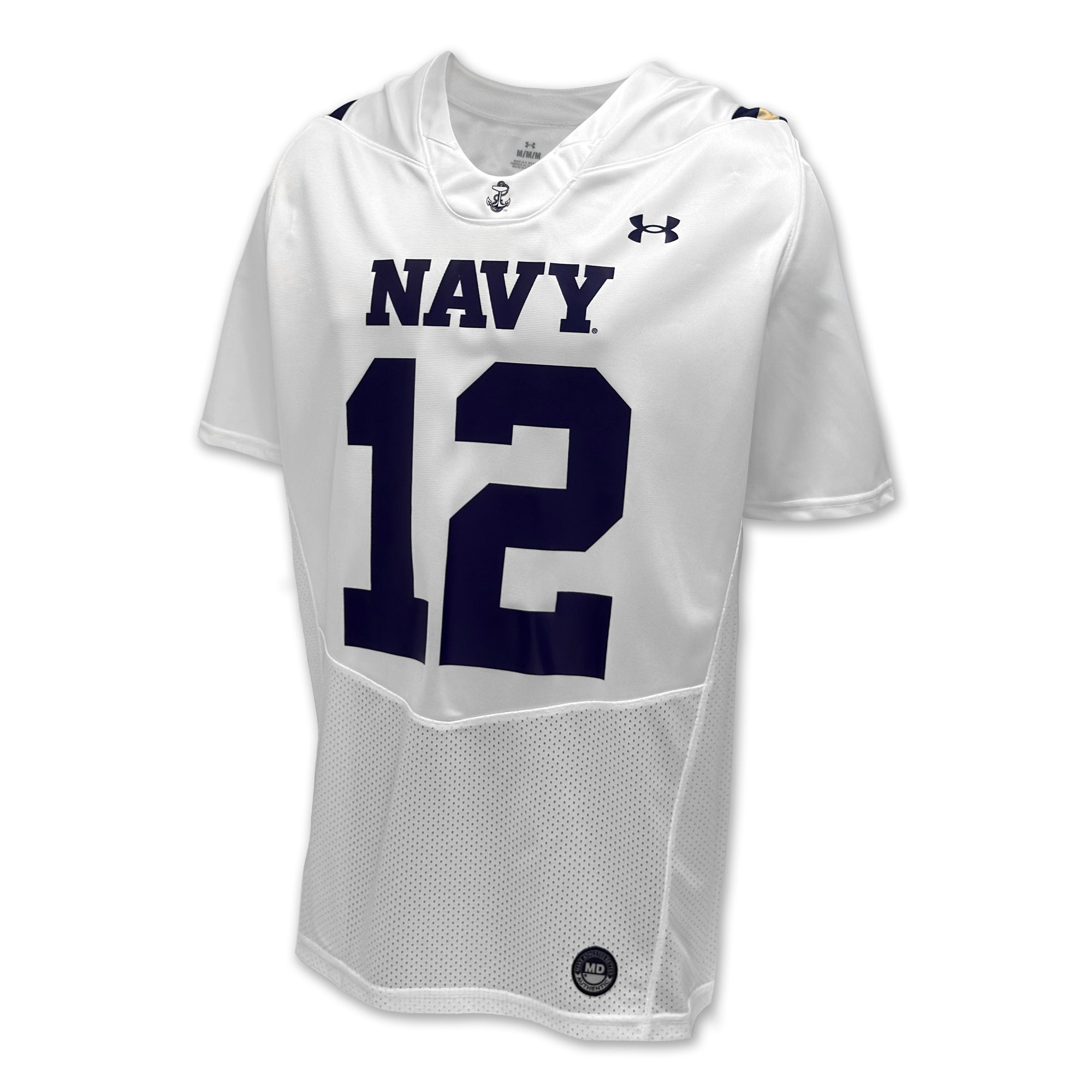 Navy Under Armour Sideline Replica Football Jersey #12 (White