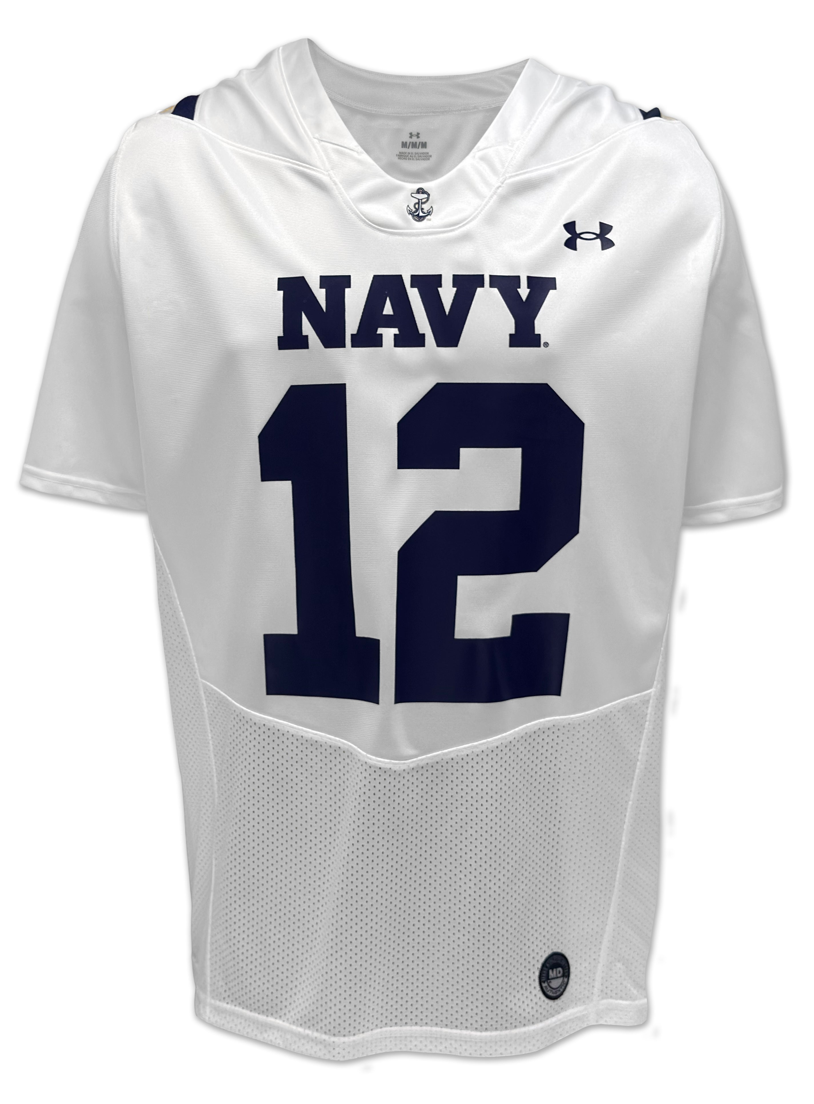 Navy Under Armour Sideline Replica Football Jersey #12 (White