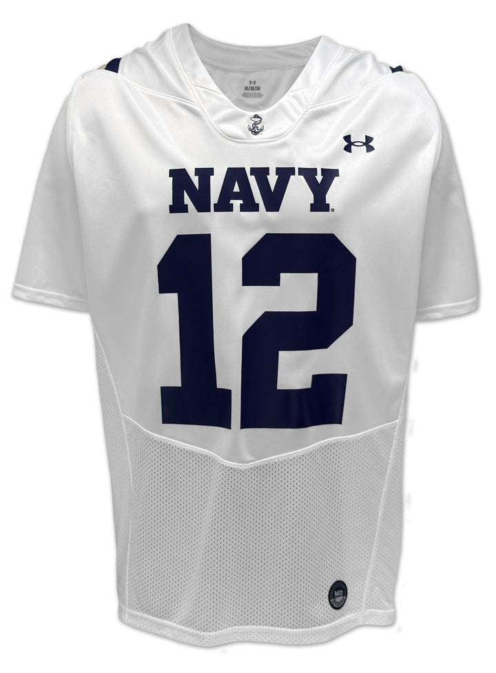 Navy Under Armour Sideline Replica Football Jersey #12 (White)