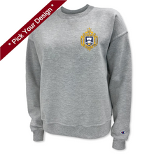 Load image into Gallery viewer, Pick Your Design Navy Ladies Crewneck Sweatshirt (Grey)