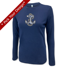 Load image into Gallery viewer, Pick Your Design Navy Ladies Long Sleeve T-Shirt (Navy)