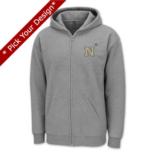 Load image into Gallery viewer, Pick Your Design USNA Full Zip Hooded Sweatshirt