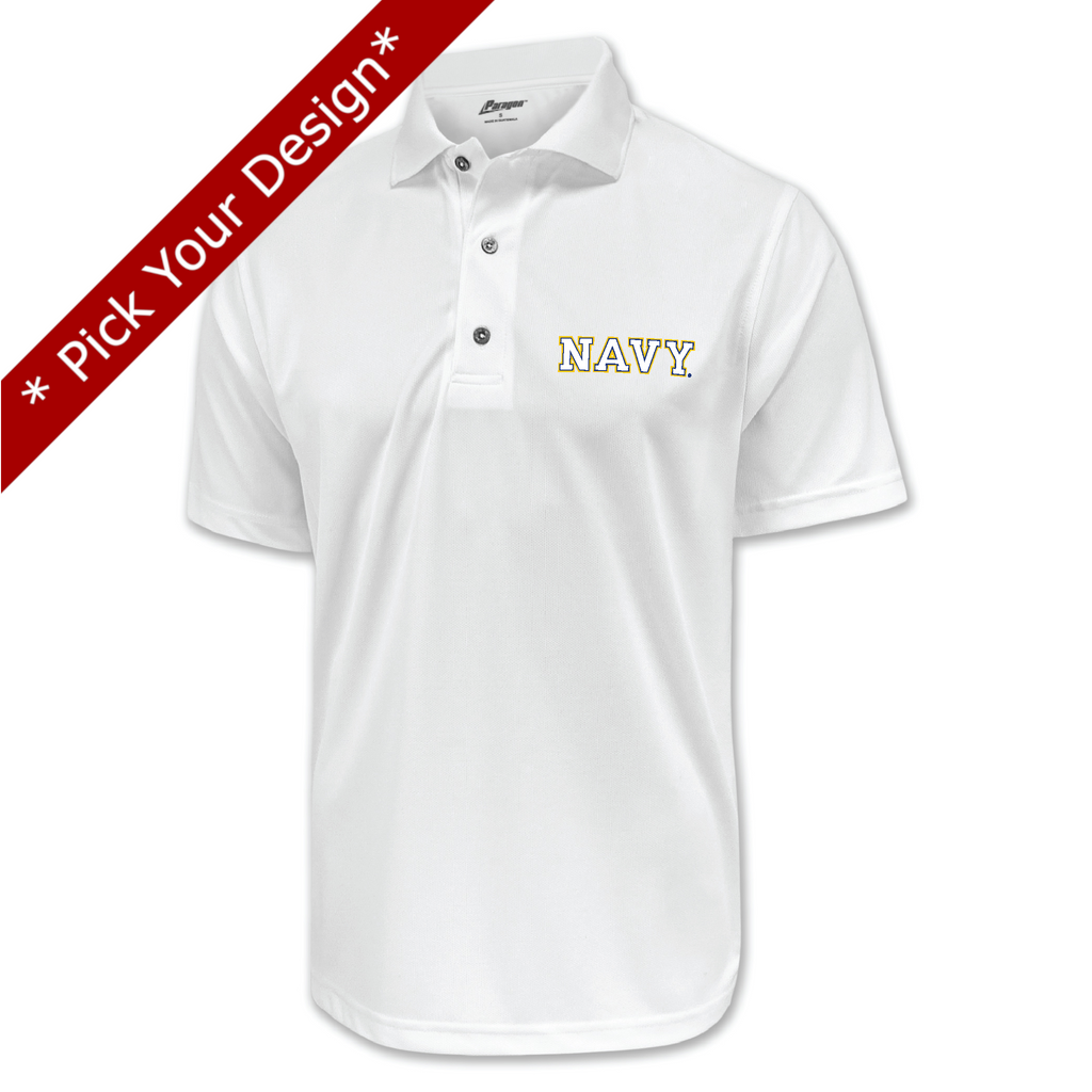 Pick Your Design Navy Performance Polo (White)
