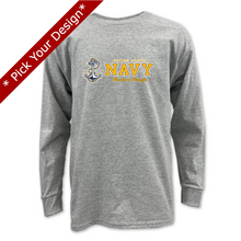 Load image into Gallery viewer, Pick Your Design Navy Youth Long Sleeve T-Shirt