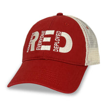 Load image into Gallery viewer, Remember Everyone Deployed Relaxed Twill Trucker Hat (Red)