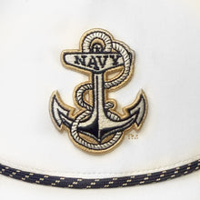 Load image into Gallery viewer, Navy Under Armour Sideline Drive 5 Panel Rope Hat (White)