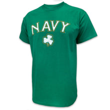 Load image into Gallery viewer, Navy Distressed Shamrock T-Shirt (Kelly Green)