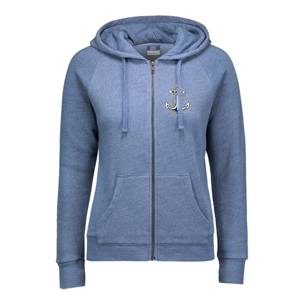 Navy Anchor Ladies Angel Fleece Full Zip Hoodie