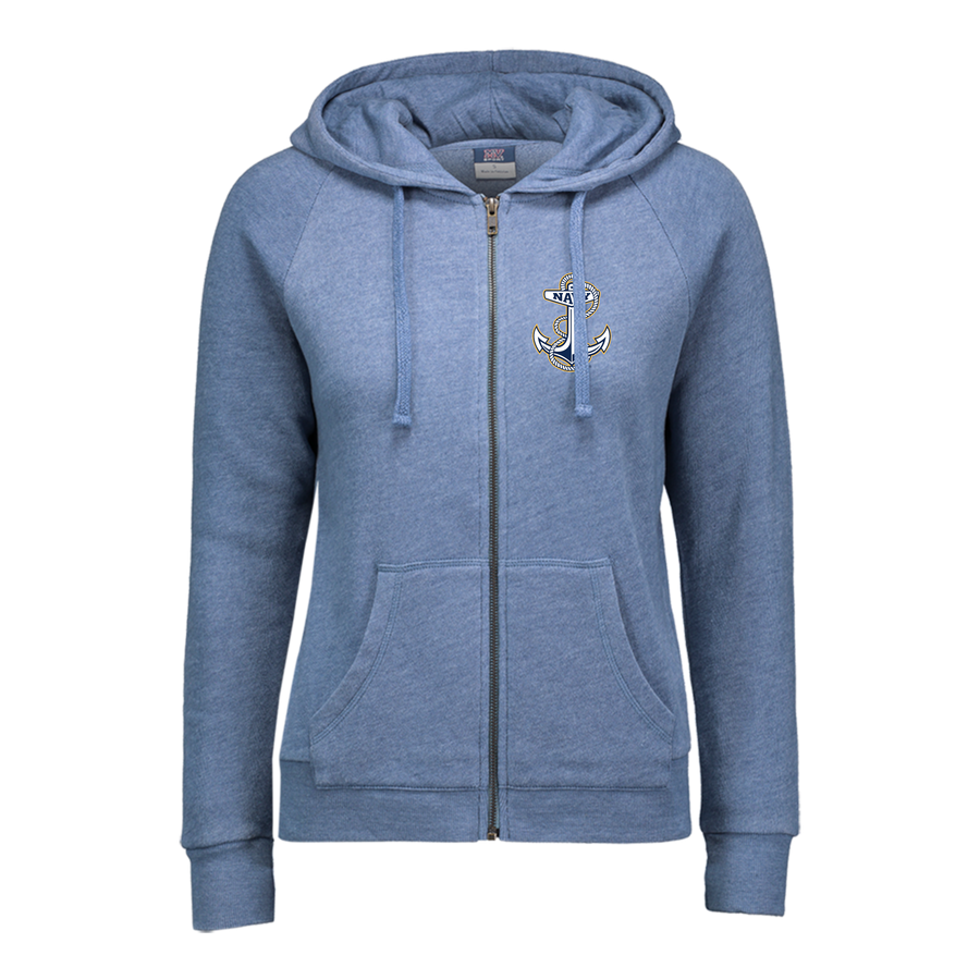 Navy Anchor Ladies Angel Fleece Full Zip Hoodie