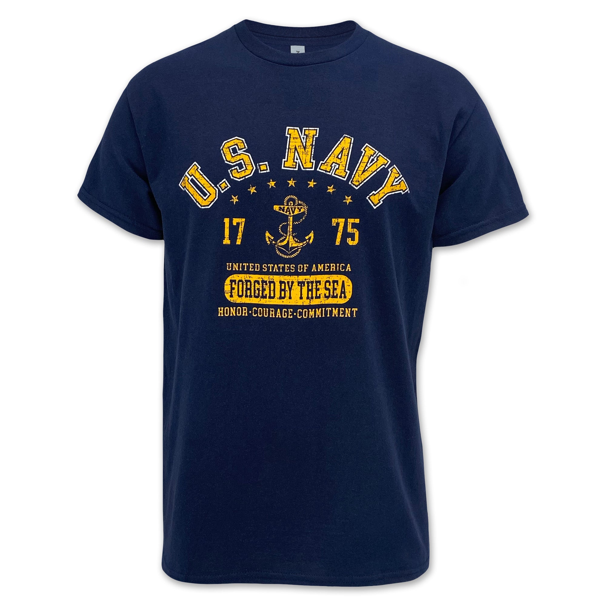 Navy Distressed Forged ByThe Sea T-Shirt (Navy) – Navy Gear