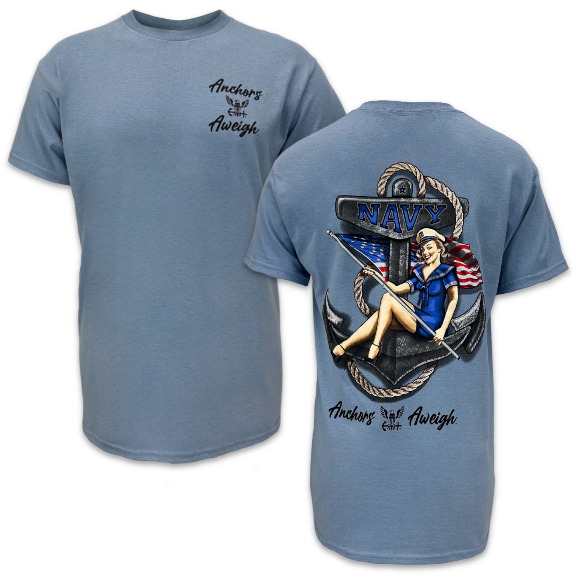 Navy Vintage Pinup T-Shirt (Stone Blue), 2XL