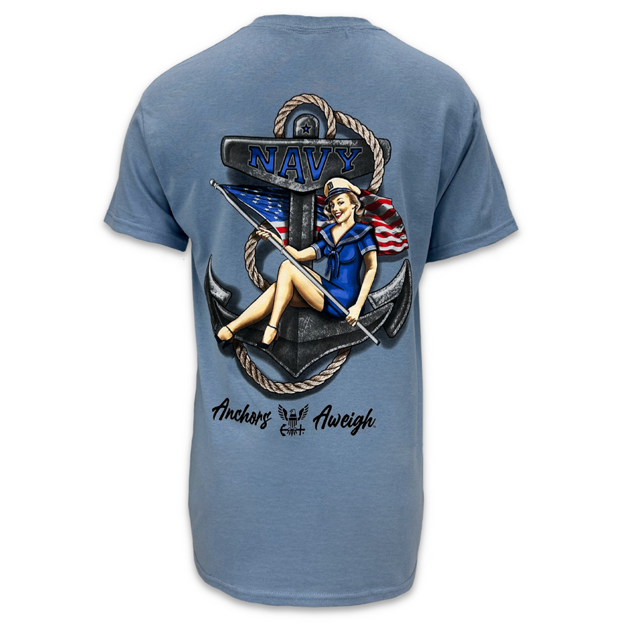 Navy Vintage Pinup T-Shirt (Stone Blue)