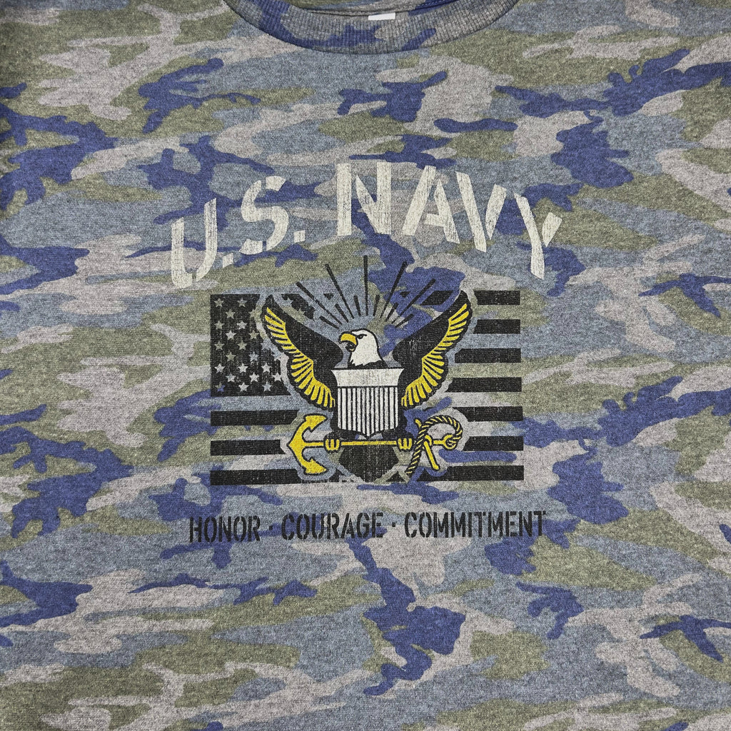 Navy Ladies Vintage Stencil Fleece Crewneck (Camo)