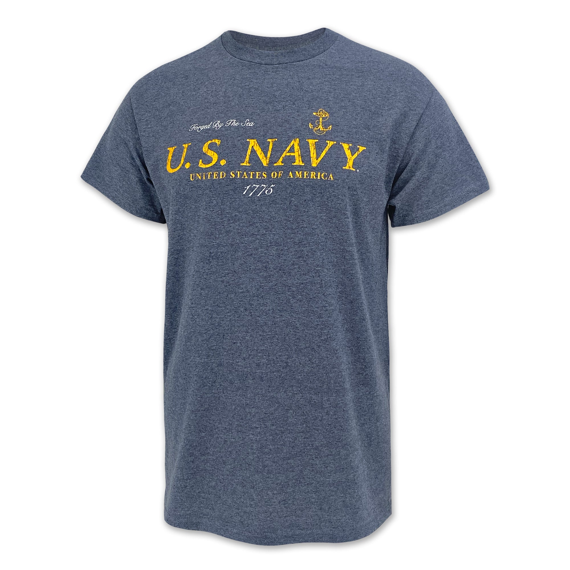 U.S. Navy Distressed Print Top Icon T-Shirt (Heather Navy) – Navy Gear