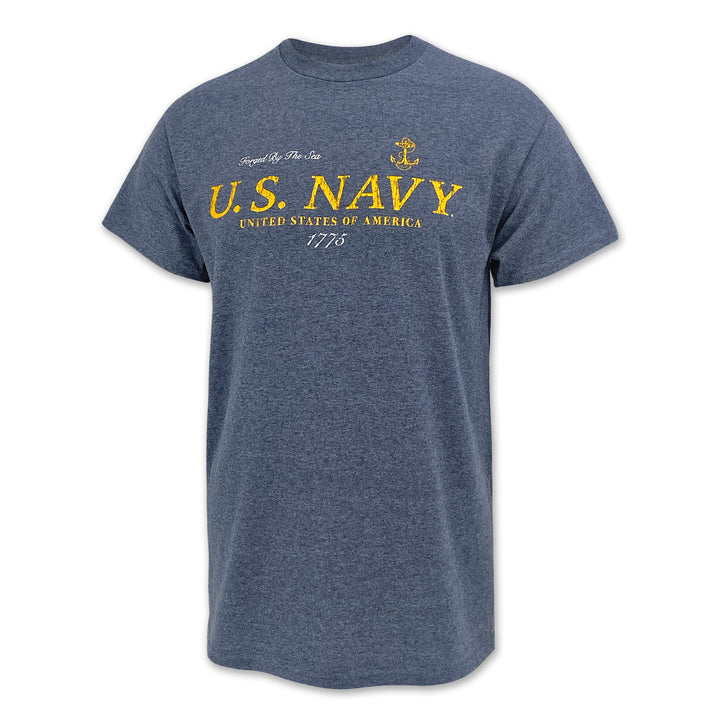 U.S. Navy Distressed Print Top Icon T-Shirt (Heather Navy)