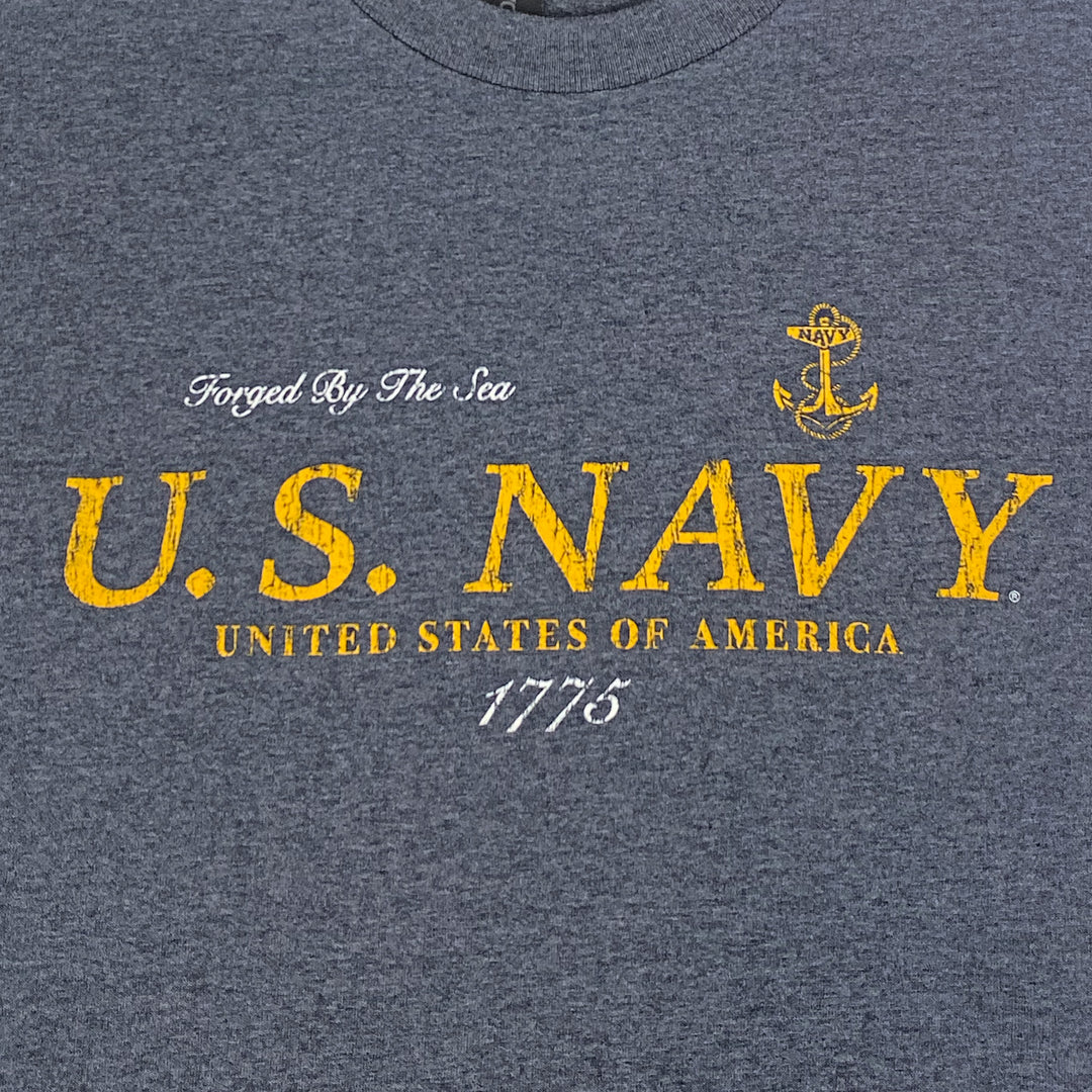 U.S. Navy Distressed Print Top Icon T-Shirt (Heather Navy)