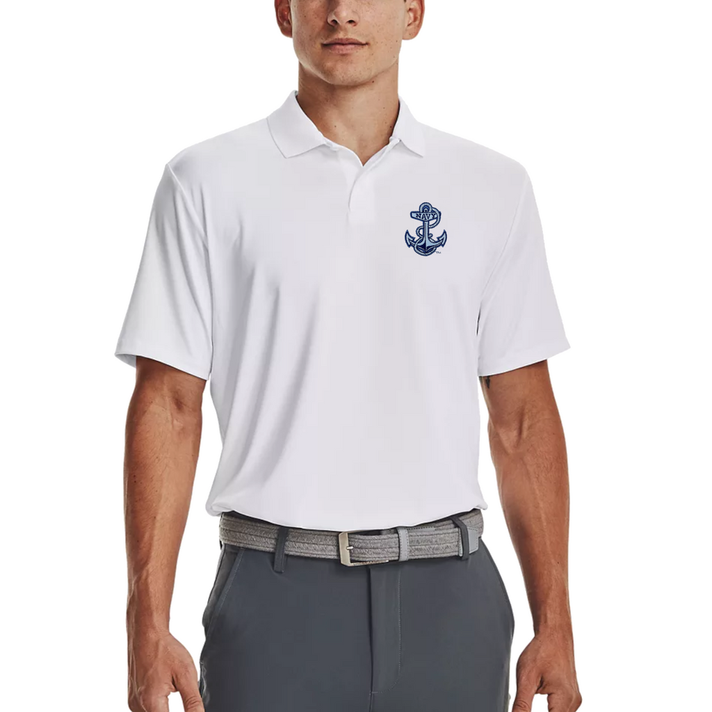 Navy Tonal Anchor Under Armour Performance Polo (White)