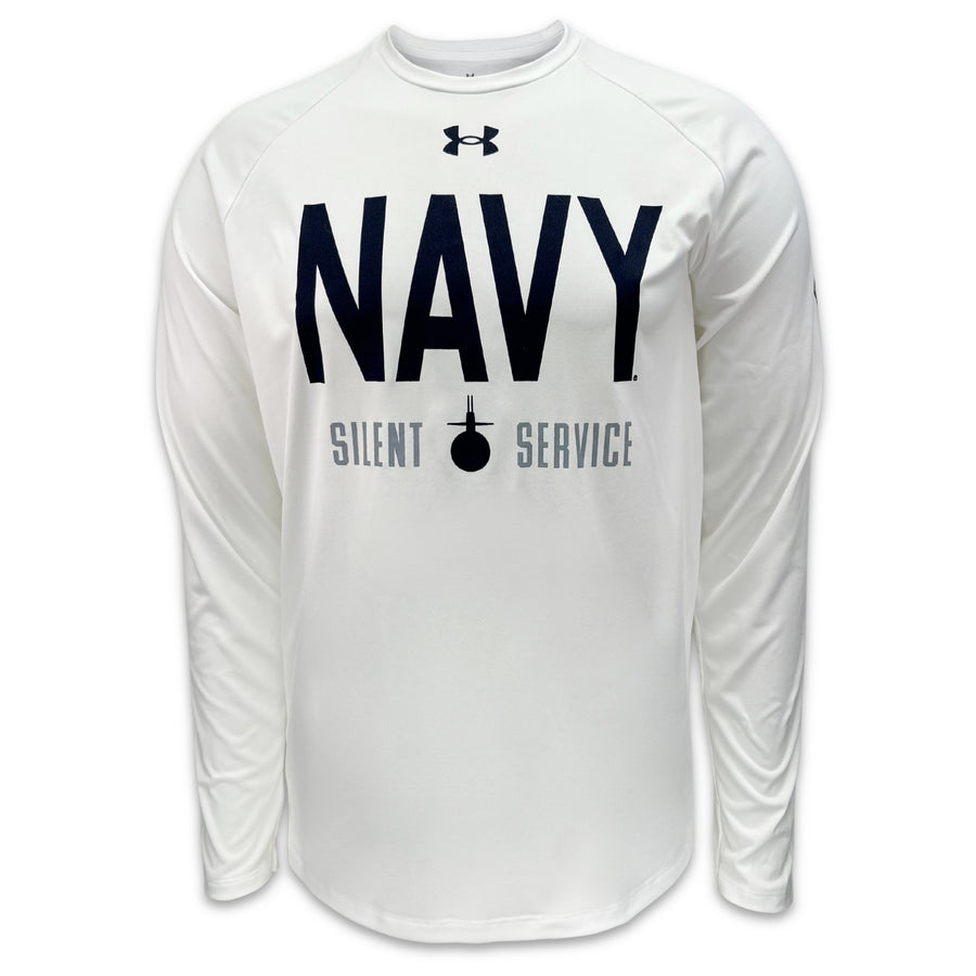 Navy Under Armour 2023 Rivalry Silent Service Tech Long Sleeve T-Shirt (White)