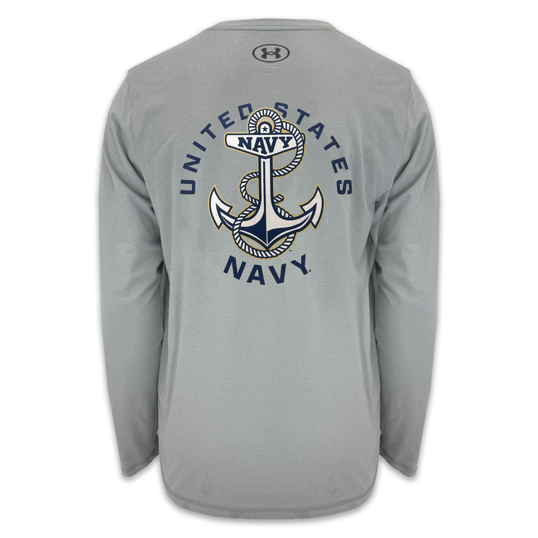 United States Navy Anchor Under Armour Tech Long Sleeve T-Shirt (Grey)