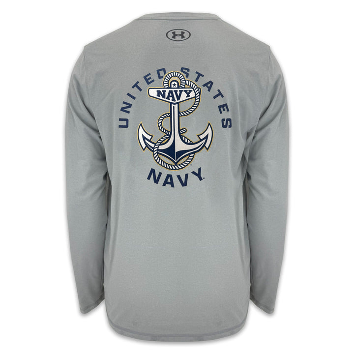 United States Navy Anchor Under Armour Tech Long Sleeve T-Shirt (Grey)
