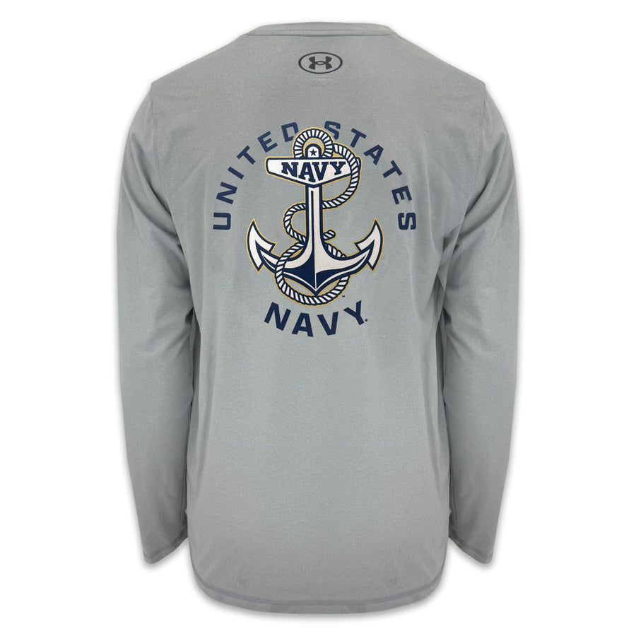United States Navy Anchor Under Armour Tech Long Sleeve T-Shirt (Grey)