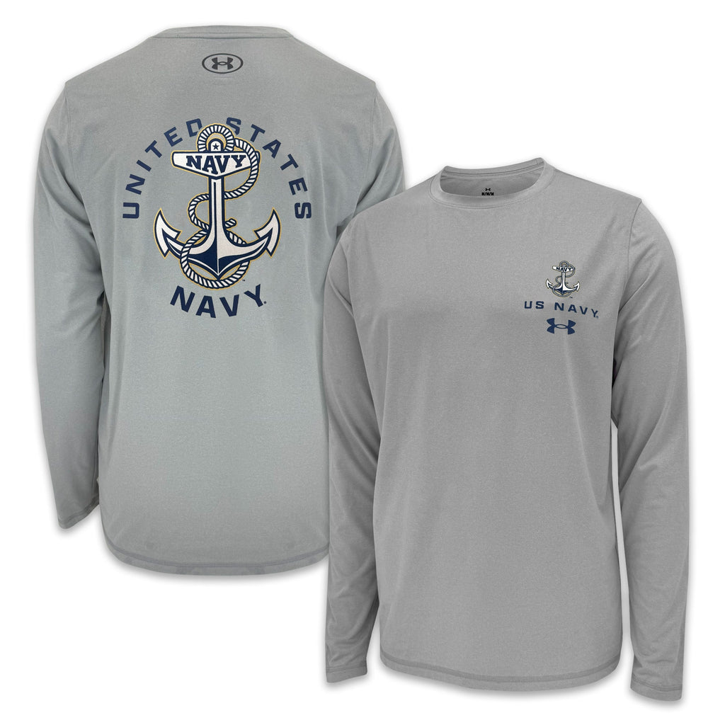 United States Navy Anchor Under Armour Tech Long Sleeve T-Shirt (Grey)