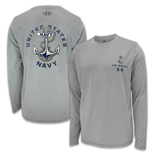 Load image into Gallery viewer, United States Navy Anchor Under Armour Tech Long Sleeve T-Shirt (Grey)