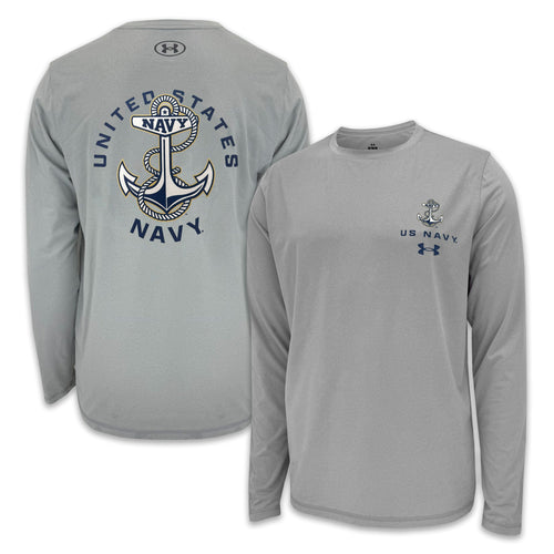 United States Navy Anchor Under Armour Tech Long Sleeve T-Shirt (Grey)