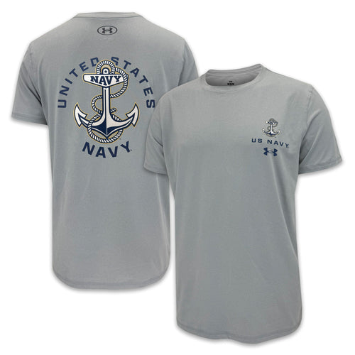 United States Navy Anchor Under Armour Tech T-Shirt (Grey)