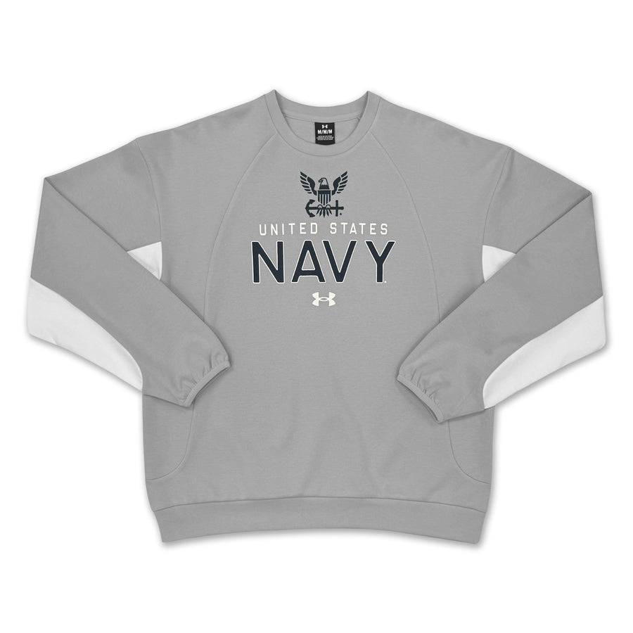 Navy Under Armour Gameday Icon Double Knit Fleece Crew (Grey)