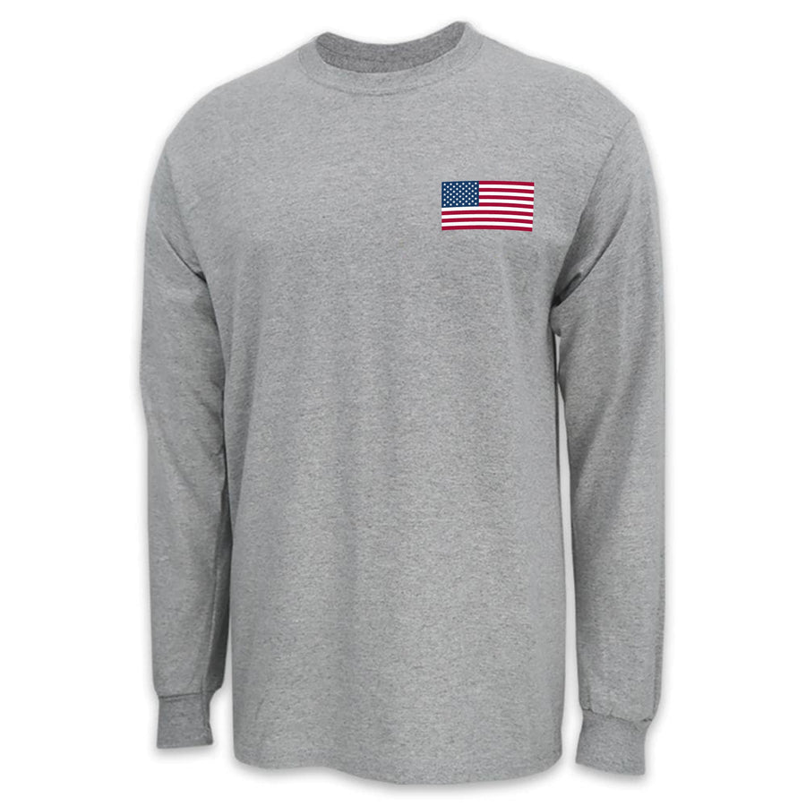 USA Flag Left Chest Long Sleeve T-Shirt