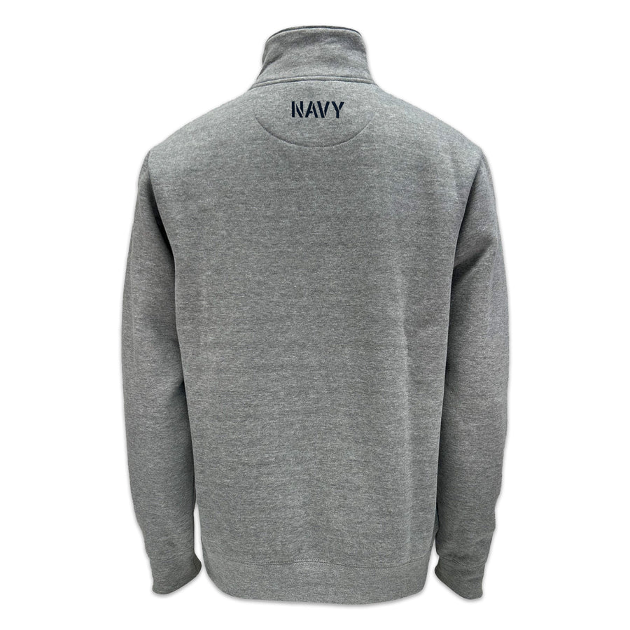Navy Anchor Tackle Twill Embroidered Fleece Quarter Zip (Grey)