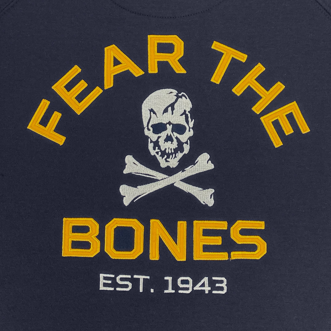 Navy Fear The Bones Tackle Twill Embroidered Fleece Crewneck (Navy)