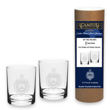 Load image into Gallery viewer, Naval Academy 14oz Deep Etched Double Old Fashion Glasses (Clear)*