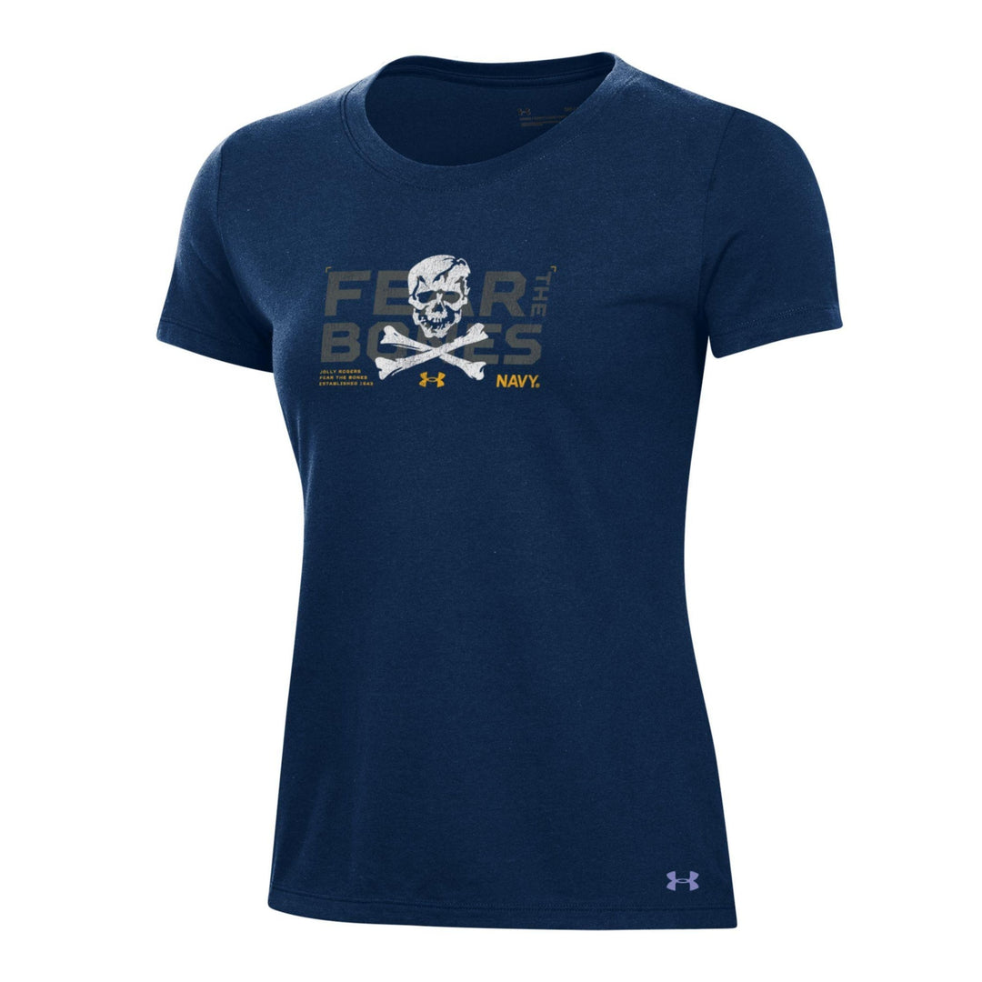 Navy Ladies Under Armour Fear the Bones Skull T-Shirt (Navy)