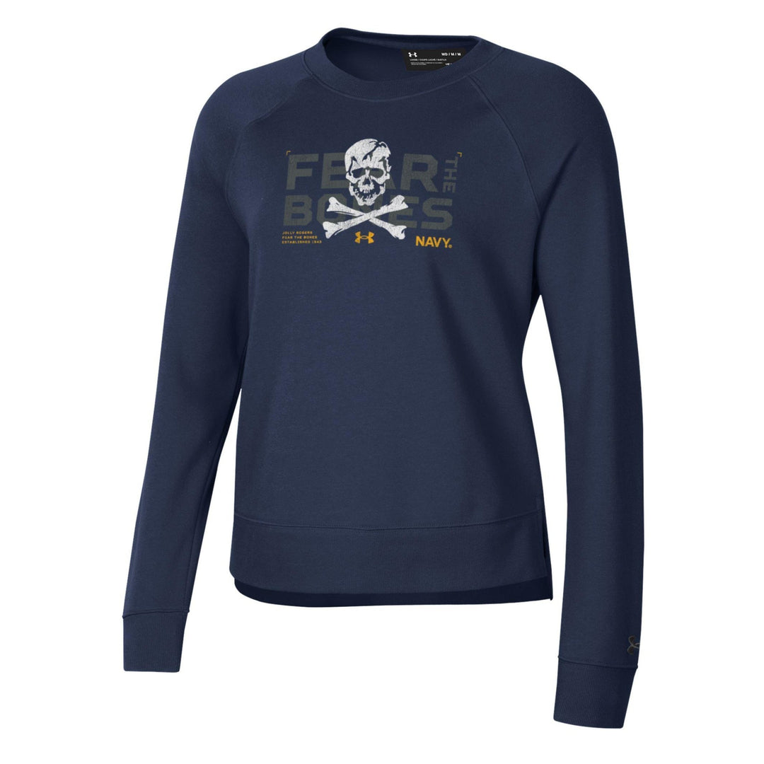 Navy Ladies Under Armour Fear The Bones Skull Fleece Crewneck (Navy)