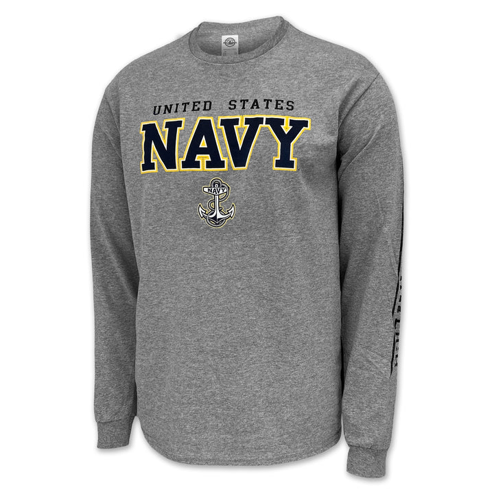 United States Navy Block Anchor Long Sleeve T-Shirt (Grey)