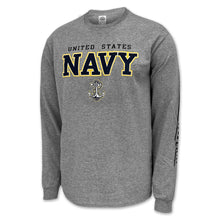 Load image into Gallery viewer, United States Navy Block Anchor Long Sleeve T-Shirt (Grey)