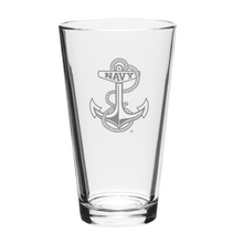Load image into Gallery viewer, Navy Anchor Set of Two 16oz Classic Mixing Glasses
